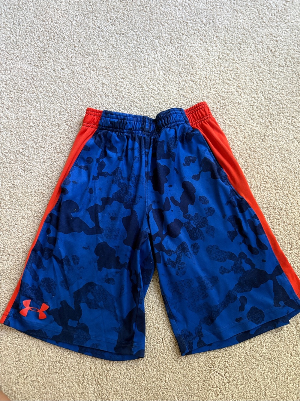 Under Armour Boys Blue Camo Shorts with Red Panels